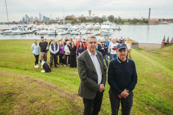 Hunters Hill councillor Ross Williams and volunteer coordinator David Griffith are leading a community battle against the expansion of Woolwich Marina into one of the busiest parts of Parramatta River.