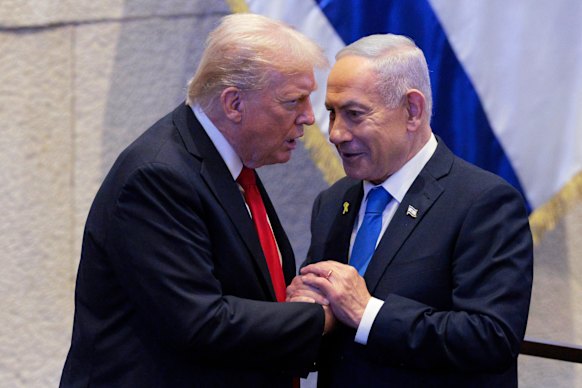 Donald Trump with Benjamin Netanyahu at the Israeli Knesset in October.