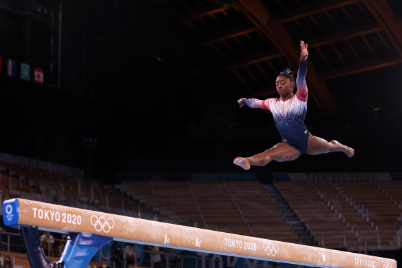Simone Biles was back in action on the beam.