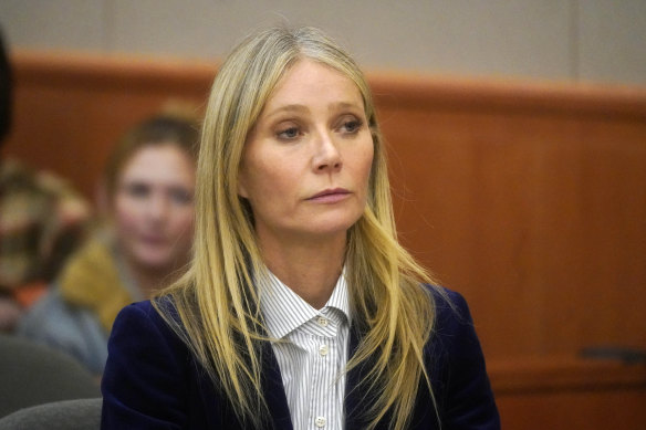 Gwyneth Paltrow reacts to the verdict in her trial in Park City, Utah.