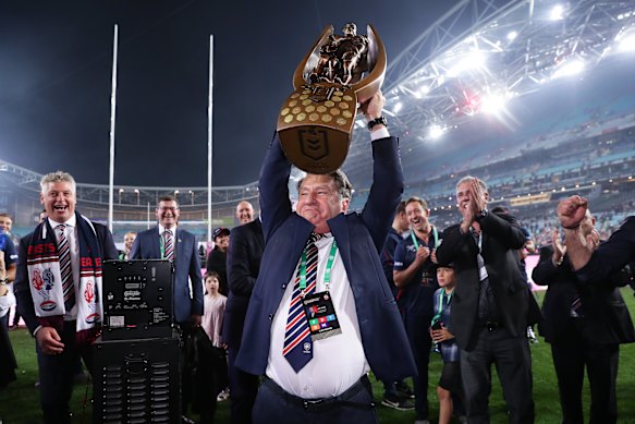 Politis celebrates the 2019 grand final win.