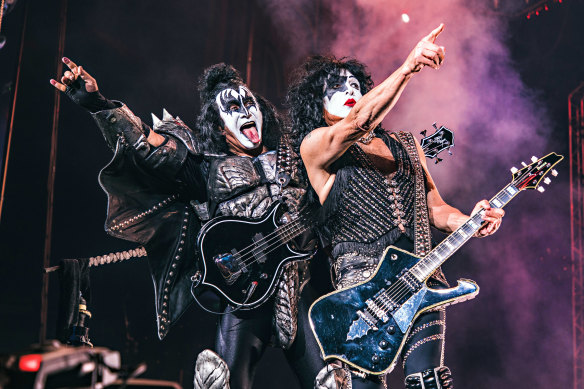 Gene Simmons and Paul Stanley of KISS perform live at Rod Laver Arena on Saturday.