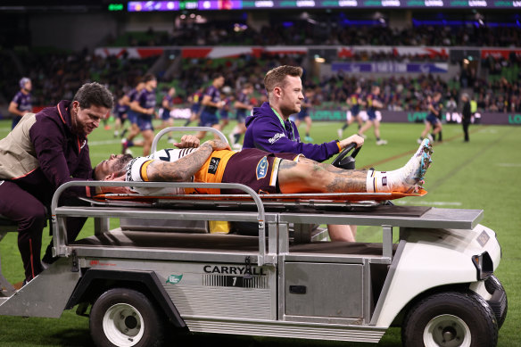 Adam Reynolds is taken off the field on a stretcher.