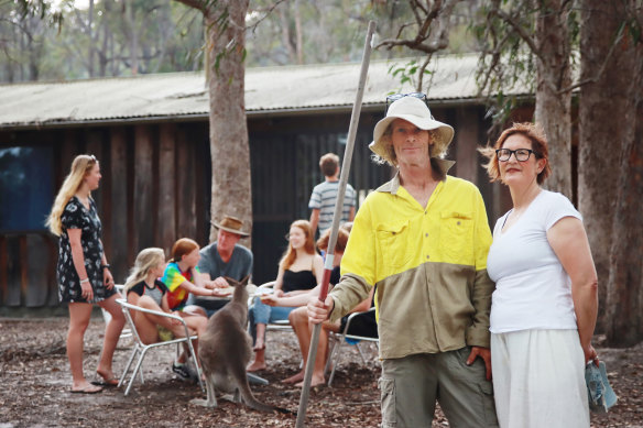 Owner Julie Pennefather (right) has been unable to obtain insurance on her property, Woodbine Park Eco Cabins near Merimbula, for the first time in 35 years.