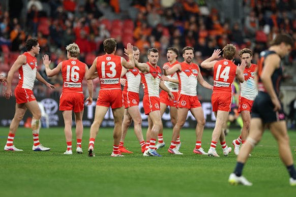 Tom Papley celebrates for the Swans
