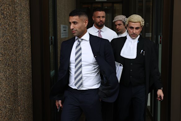 Run Nation Championship co-founder and chief executive Tremaine Fernandez and former NRL player Sandor Earl leave the Supreme Court on Thursday.