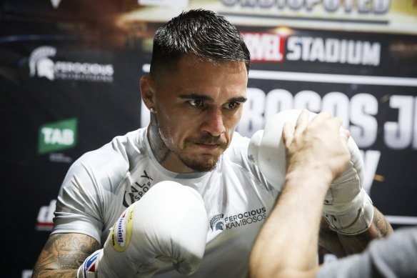 George Kambosos jnr training at his “Ferocious Gym” in Mortdale.