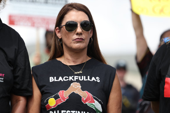 Independent senator Lidia Thorpe at a rally at the front of Parliament House in Canberra on Thursday.