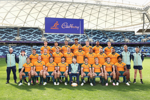 The Wallabies squad at the Allianz Stadium on Friday ahead of the first test against Wales. 