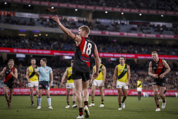 Michael Hurley booted a goal in his final game for the Bombers on Saturday night.