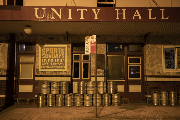 Lonely sight: the famous old Unity Hall Hotel in Balmain. 