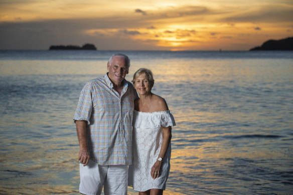 Lang and Sue Walker at his exclusive Fiji resort, Kokomo, in 2019. 