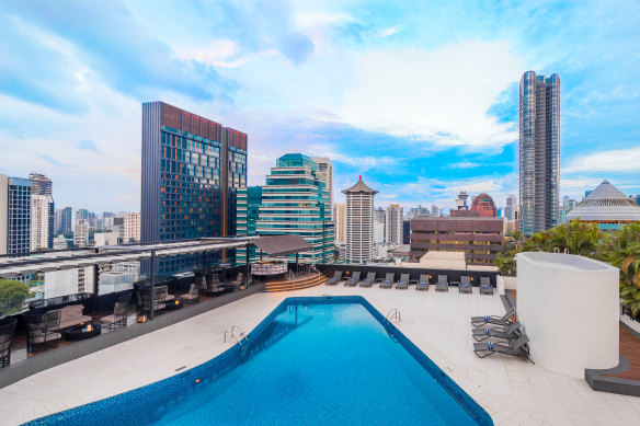 The rooftop pool is good for cooling off in the Singapore humidity.