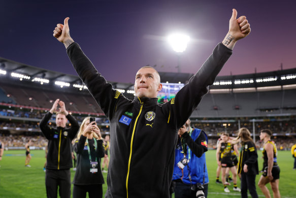 Dustin Martin farewelled the Richmond faithful at the MCG earlier this year.