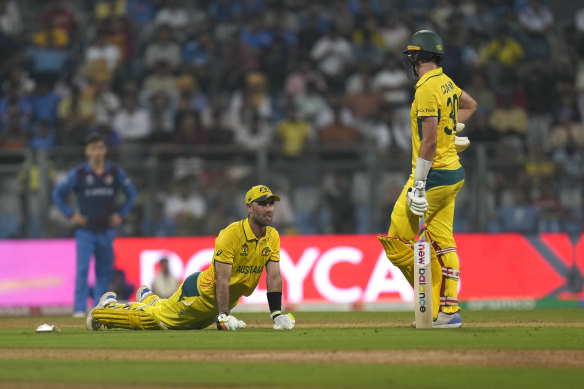 Glenn Maxwell battles cramping during his double century against Afghanistan.