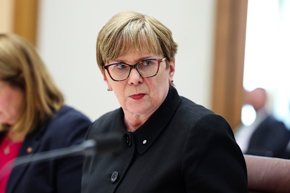 Nerida O’Loughlin from the Australian Communications and Media Authority during a Senate estimates hearing at Parliament House.