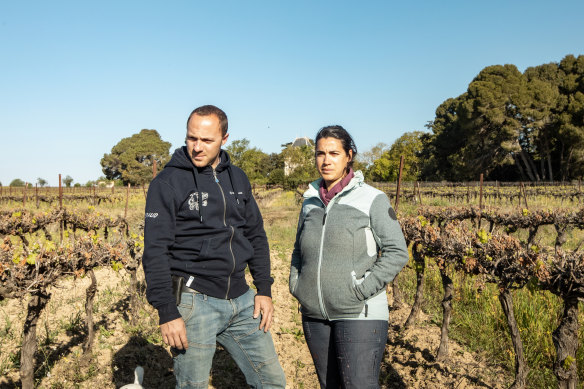 Emilie Faucheron and her husband stand in their vineyard in Montady, France. More than 80 per cent of their crops were destroyed in the April cold snap.