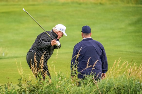 Donald Trump takes a swing at Turnberry on Saturday.