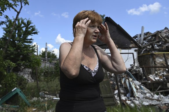 Vira Andreyeva at the family home that was impacted by shelling from Russian forces.