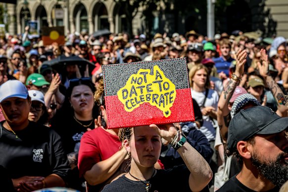 Melbourne Invasion Day rally at Parliament House and they marched through the streets.