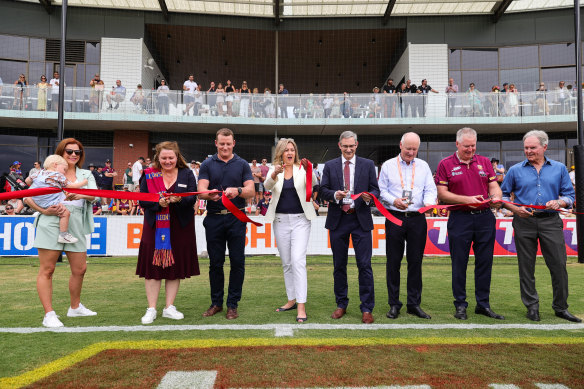 The ribbon is cut at the Lions’ Brighton Homes Arena, which opened in November.