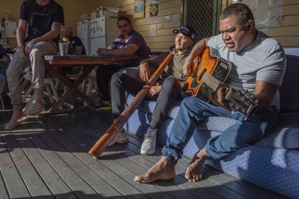 Bobby McLeod jnr, 42, is trying to kick ice and stay out of jail. He is pictured at Oolong House, an Indigenous-run rehabilitation facility that gives Aboriginal residents, nearly all of whom had ice addictions, pride in their culture and restores their self-esteem. 