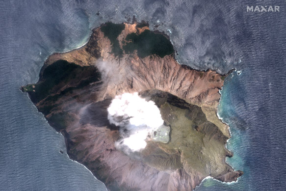 A satellite image of the volcano two days after the eruption.