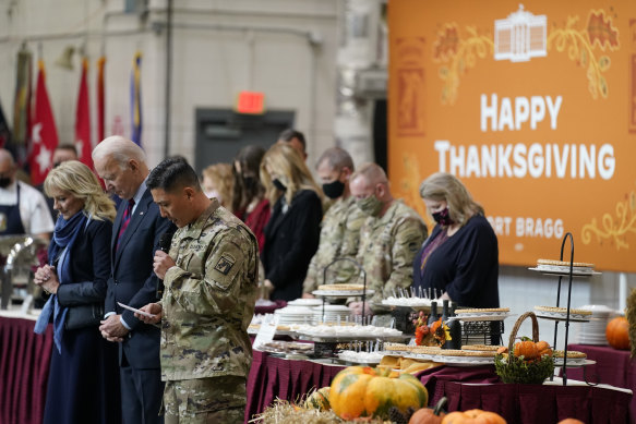 President Joe Biden and first lady Jill Biden visited soldiers at Fort Bragg this week to mark the Thanksgiving holiday.