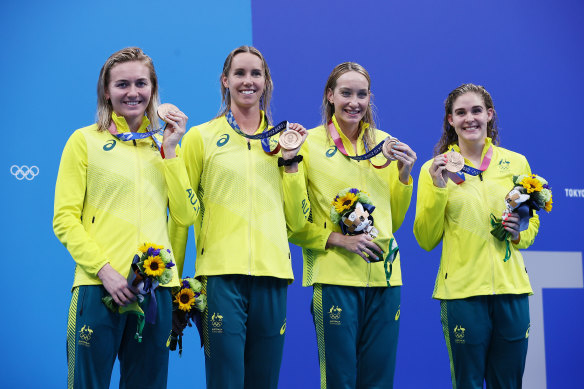 Australia’s women’s 4x200m freestyle relay team won a bronze medal at the Tokyo Olympics behind China, who broke the world record. 