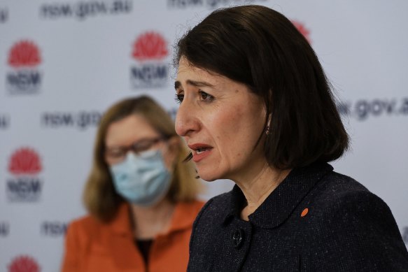 NSW Premier Gladys Berejiklian and Chief Health Officer Dr Kerry Chant at today’s press conference. 