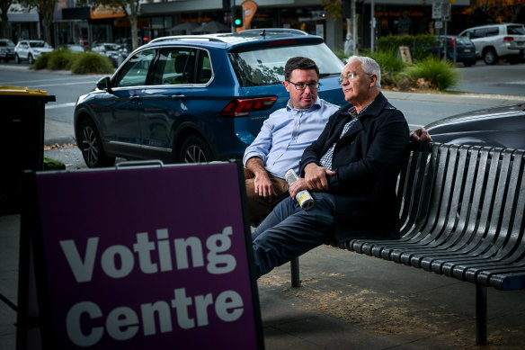 Littleproud in Shepparton campaigning with retiring Nicholls MP Damian Drum. 