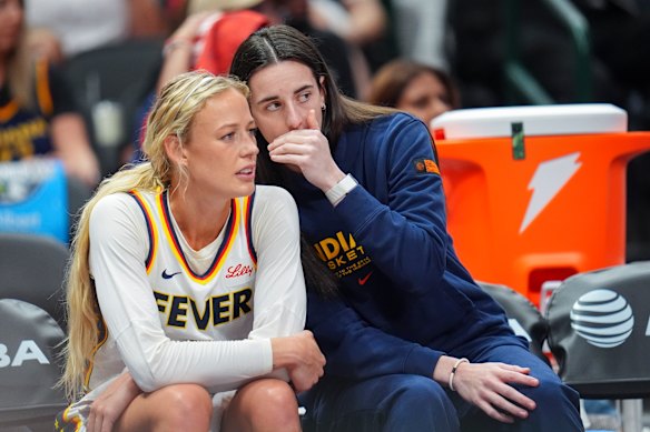 Sophie Cunningham with Indiana fever teammate Caitlin Clark.