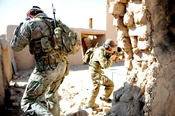 Special forces soldiers doing drills at the base in Tarin Kowt.