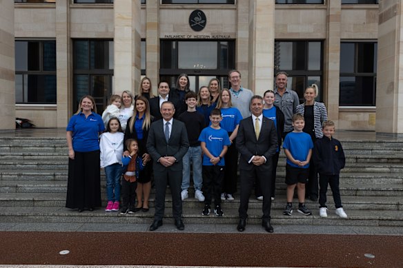 Premier Roger Cook and Corrective Services Minister Paul Papalia with type one diabetes families and Breakthrough T1D staff.