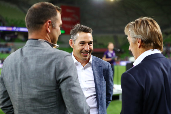 Billy Slater (centre) will be a great coach, according to his former teammate Jesse Bromwich.