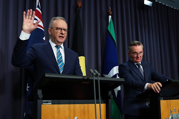 Prime Minister Anthony Albanese and Energy Minister Chris Bowen at Parliament House. 