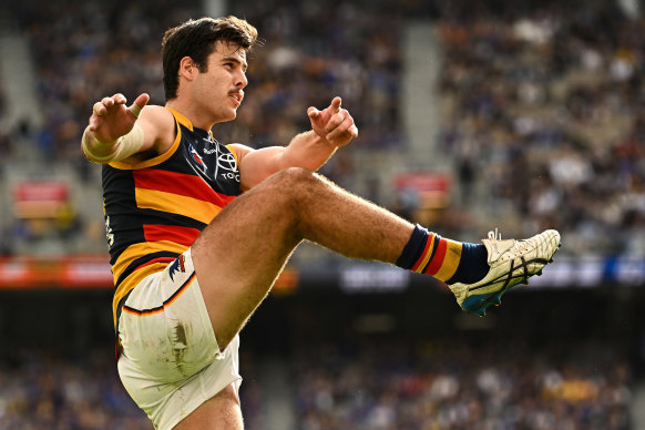 Adelaide forward Darcy Fogarty kicked three last-quarter goals, finishing with four for the match.