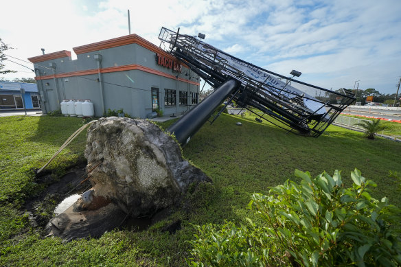 Hurricane Milton uprooted this billboard in Clearwater, Florida. 