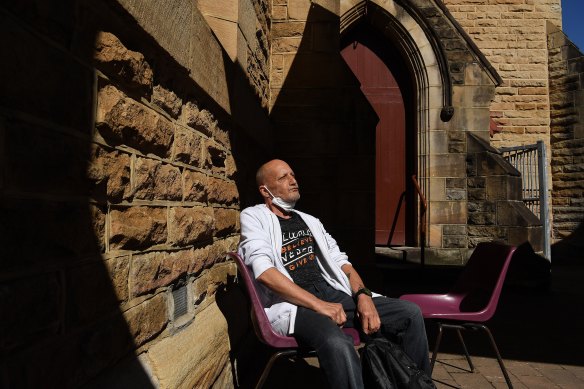 Michael Hannan, 58, shares an Ashfield boarding house with 70 men. "Everybody’s pretty respectful about cleaning your own mess," he said.