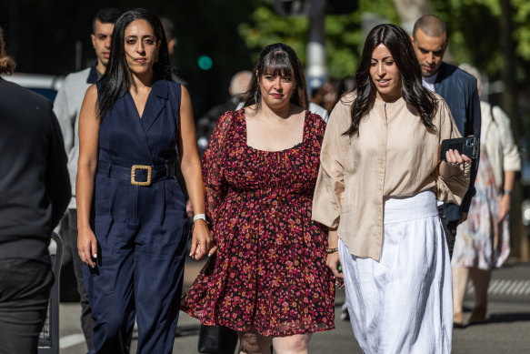 Elly Sapper, Dassi Erlich and Nicole Meyer outside the County Court during the trial.