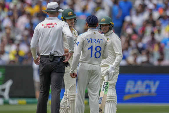 Australia’s Sam Kostas and Usman Khawaja after Kostas and India’s Virat Kohli clashed on Boxing Day at the MCG.