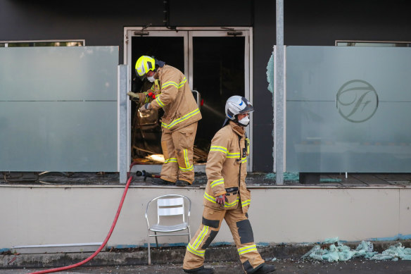 Firefighters at the Furlan Club on Thursday morning.