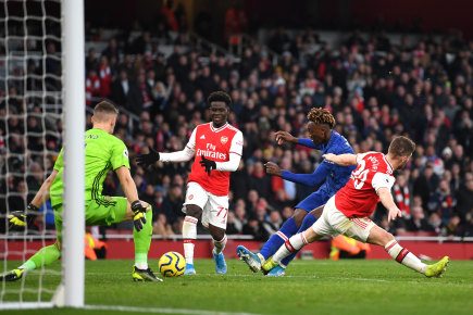 Tammy Abraham scores the winner for Chelsea against Arsenal at the Emirates on Sunday.