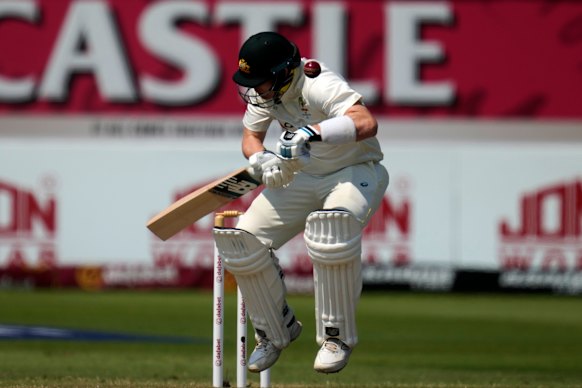 Steve Smith is struck in the head on day four against South Africa.