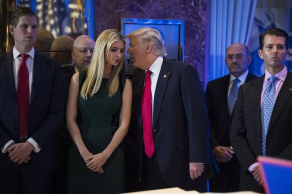 Eric, Ivanka, Donald and Donald jnr at a press conference at Trump Tower in New York in January, 2017. 