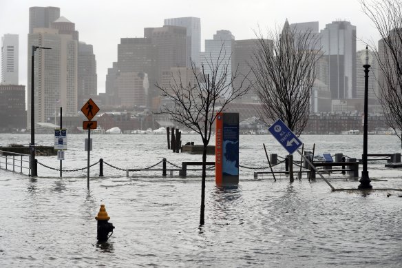 A flooded street in East Boston, Massachussetts, on Friday. 