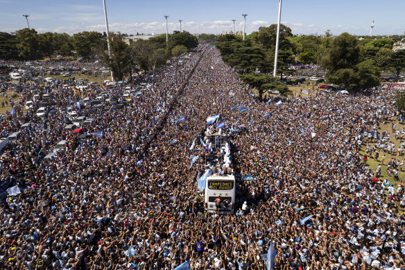 Argentina’s players were forced to abandon the bus parade and were airlifted out by helicopter.