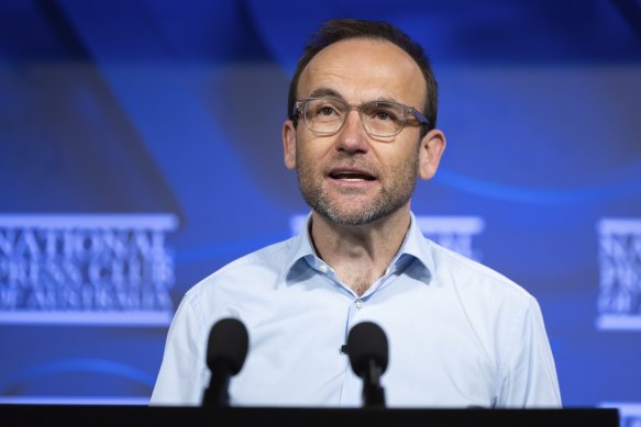 Greens leader Adam Bandt addresses the National Press Club of Australia in Canberra on Wednesday.