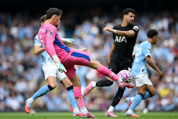 Manchester City’s James Trafford had a game to forget against Tottenham Hotspur.