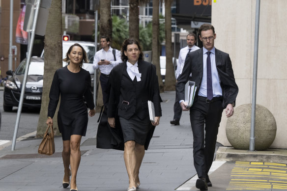 Taylor Auerbach’s lawyer Rebekah Giles, left, and Lisa Wilkinson’s barrister, Sue Chrysanthou, SC, right, outside the Federal Court in Sydney on Thursday.